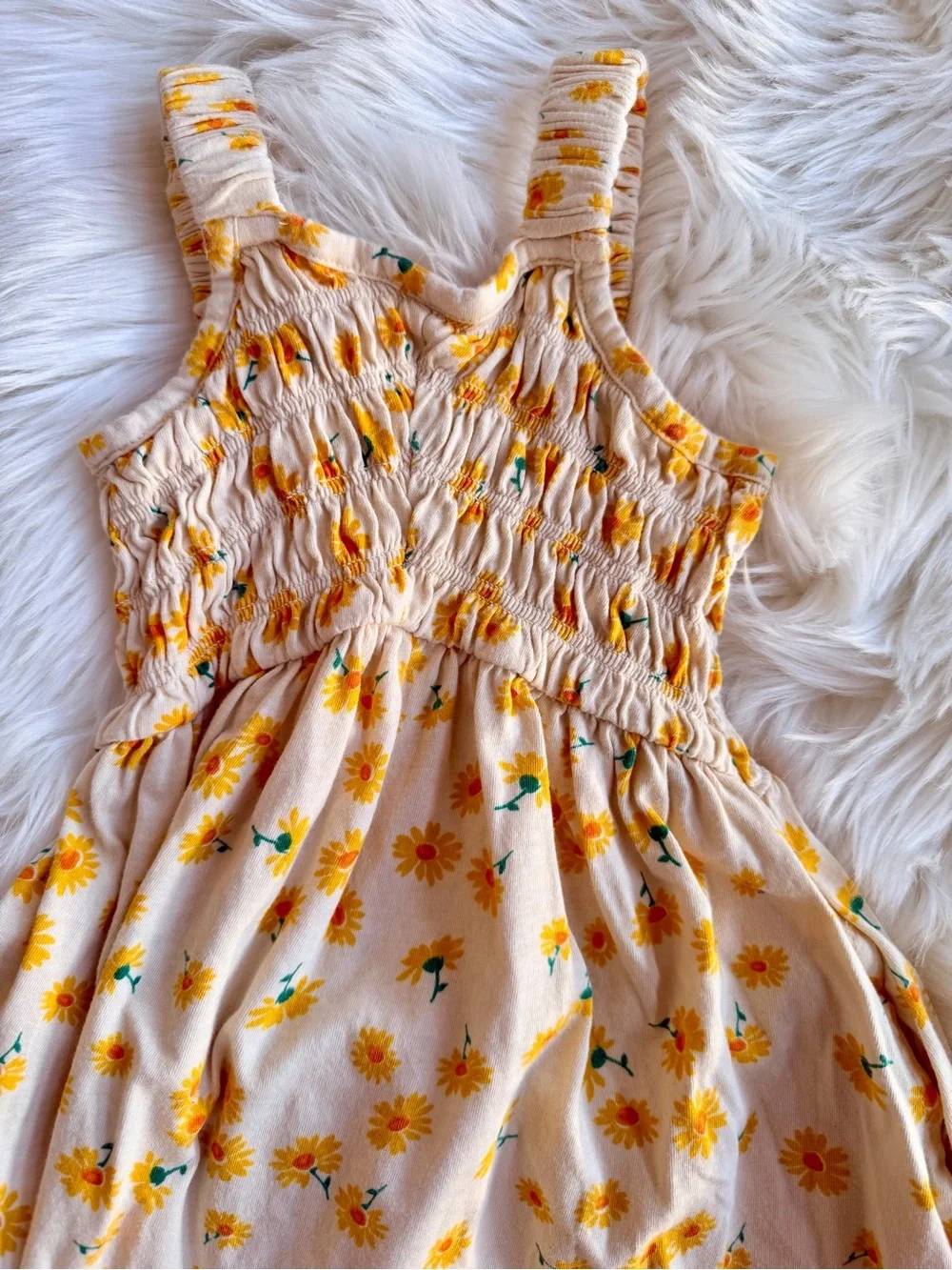 Old Navy Girls Cream Sundress with Yellow Floral Print Size SM 6-7